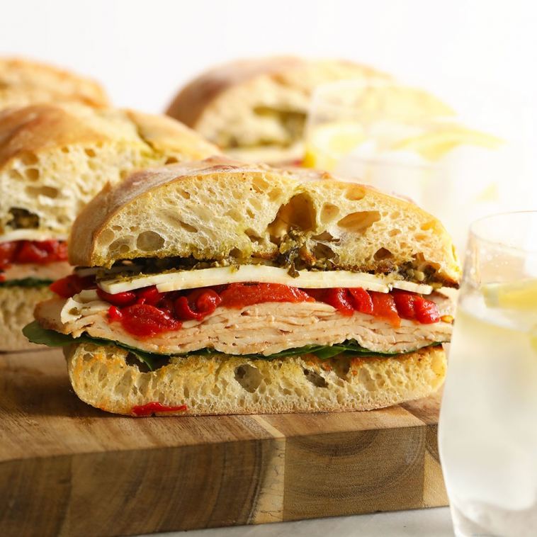 grilled-roasted-red-pepper,-pesto,-&-turkey-sandwiches