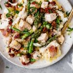 creamy-chicken-spaghetti-squash-with-bacon-and-asparagus