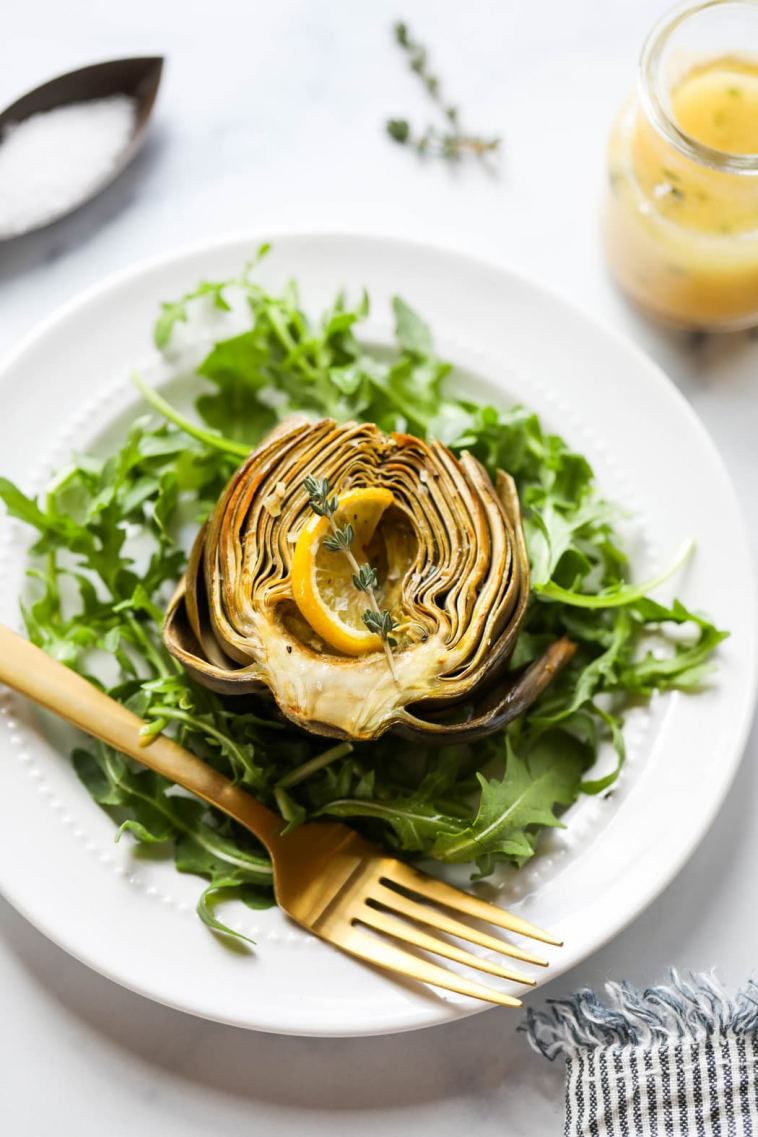 roasted-artichokes-with-lemon-shallot-vinaigrette