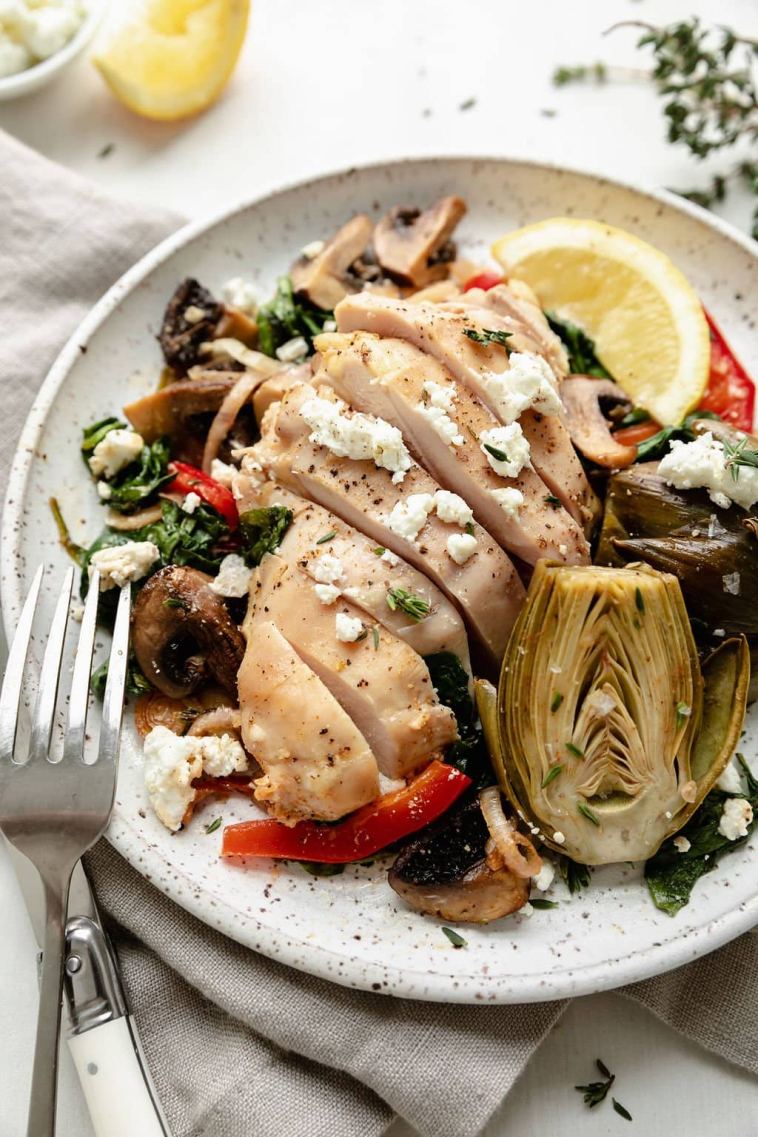 sheet-pan-artichoke-chicken-with-goat-cheese