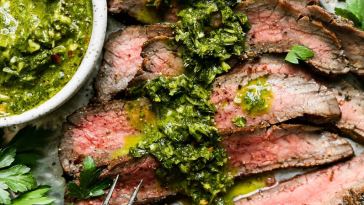 grilled-flank-steak-with-herby-green-sauce-(chimichurri)